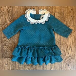 NWOT Janie & Jack Quilted Dress Collared Teal Button 2T